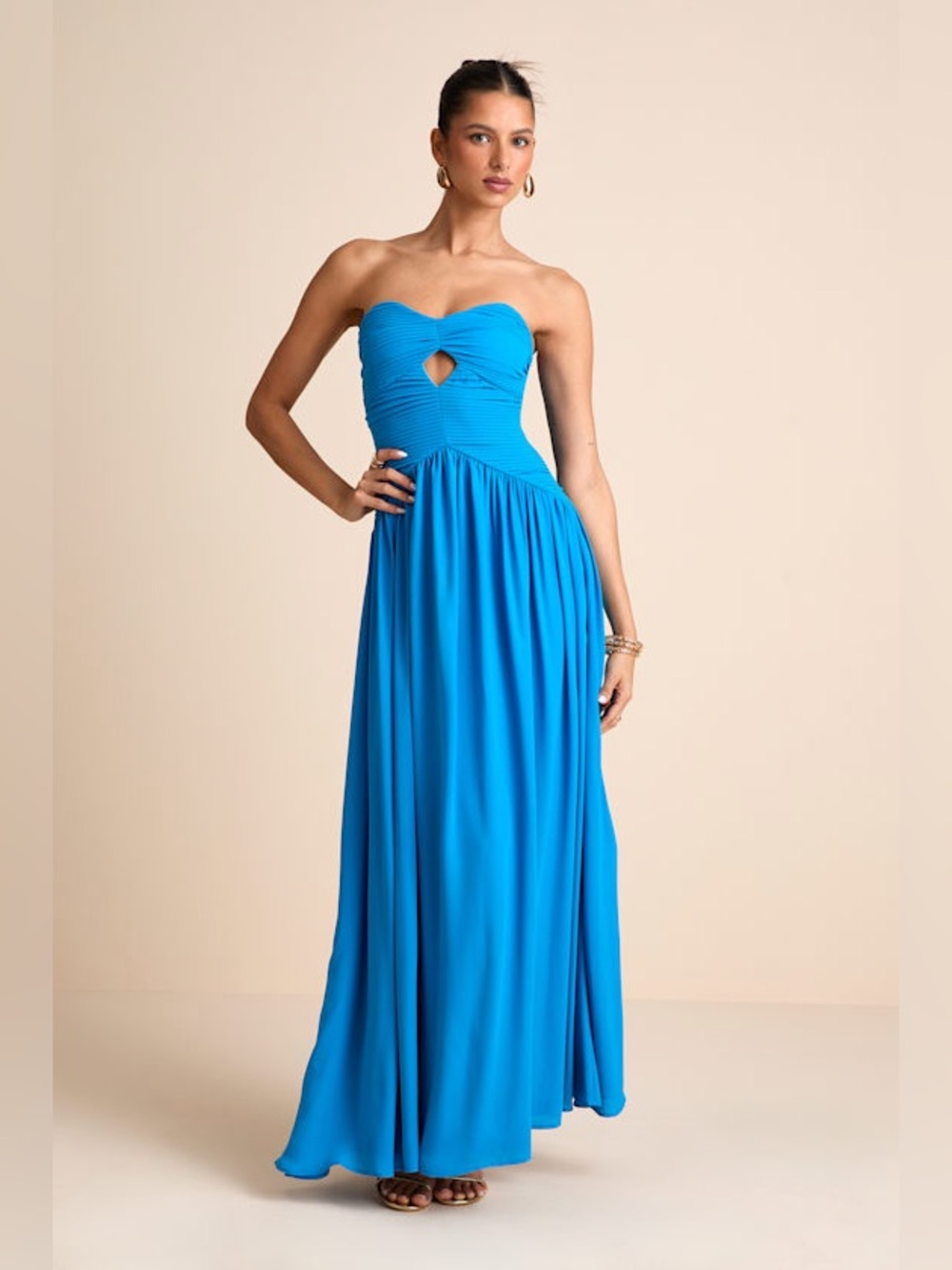 Lulus Rozala Bright Blue Pleated Strapless Maxi Dress New with Tags Small
